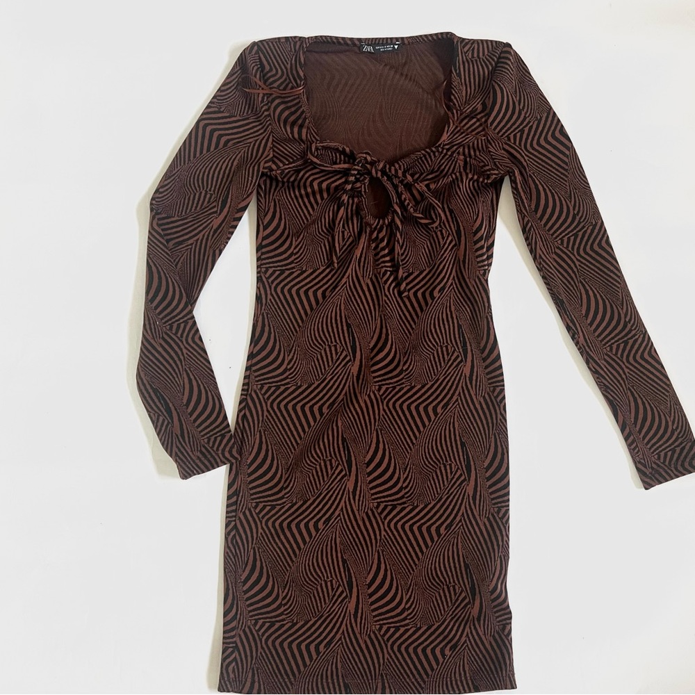 Brown Ribbed Bustier Bodycon Dress